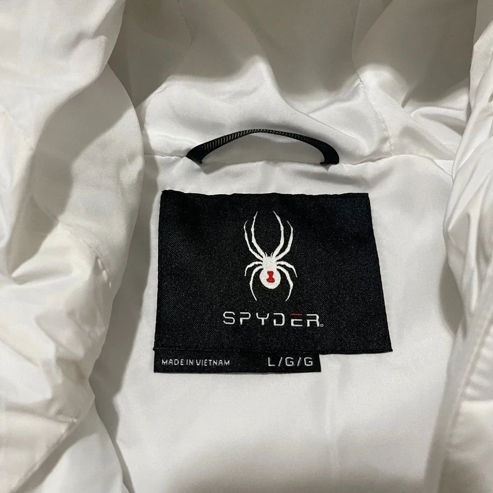 Spyder Puffer Jacket Womens Large Bright White Hooded Quilted Full Zip Ski NEW